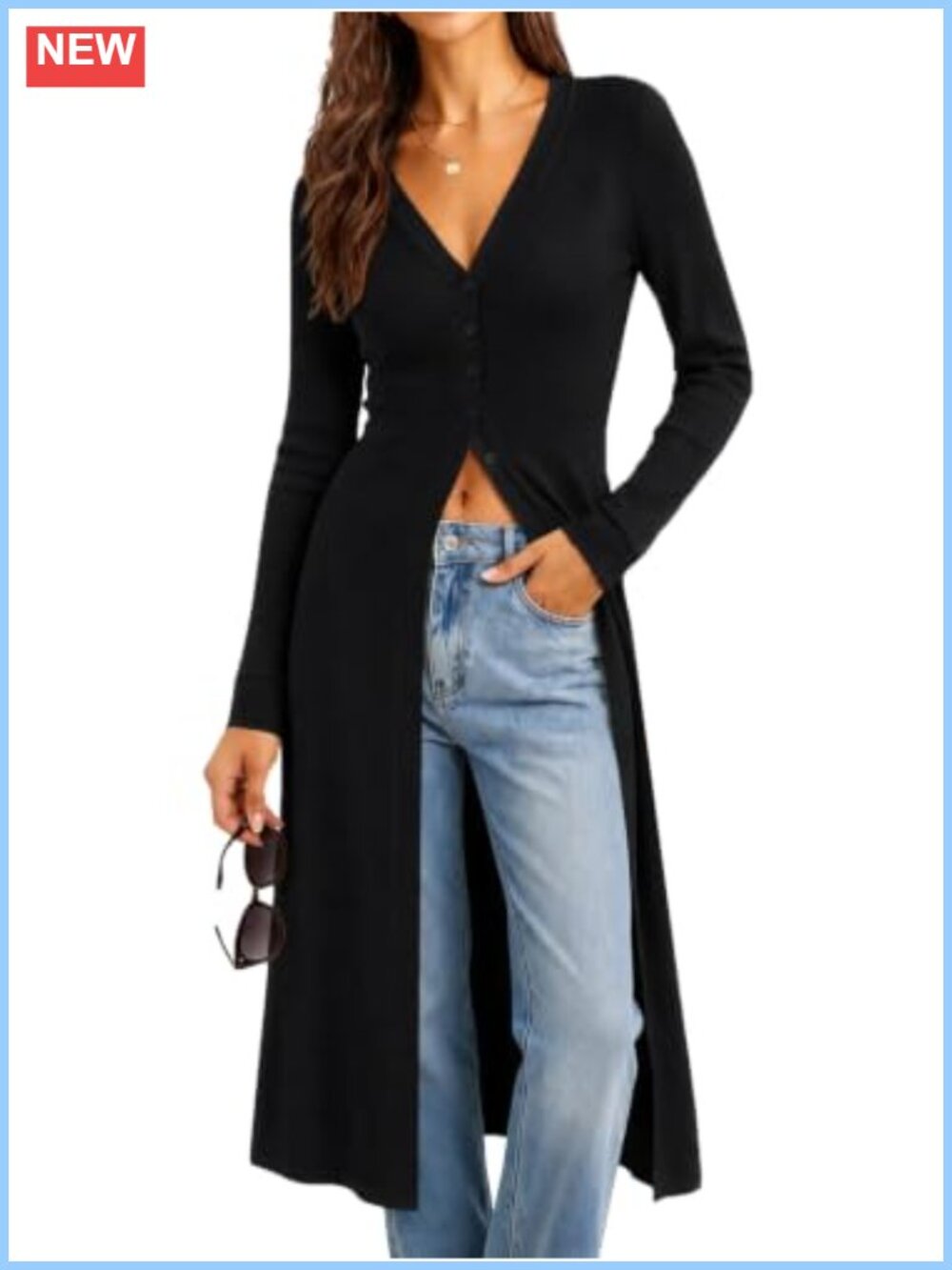 Long Sleeve Lightweight Duster Cardigan Button Front Knit Layering Sweater